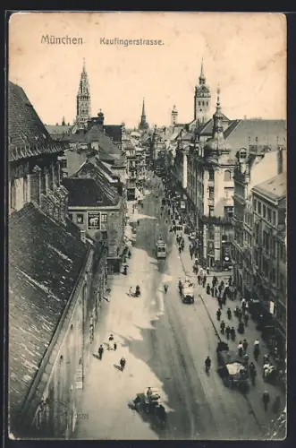 AK München, Kaufingerstrasse mit Strassenbahn