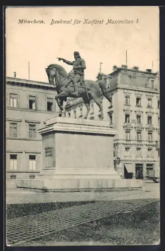 AK München, Reiterstandbild Kurfürst Maximilian I., Wittelsbacherplatz