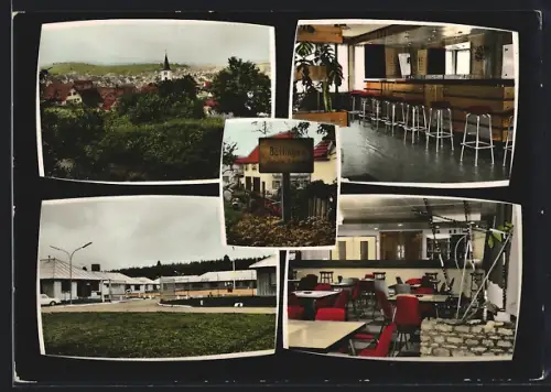 AK Böttingen /Tuttlingen, Ortsansicht mit Kirche, Innenansicht Restaurant