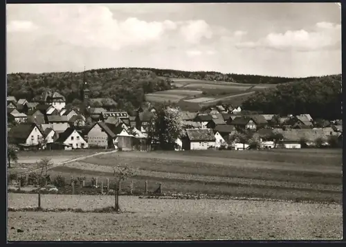 AK Bottenhorn, Ortsansicht mit Kirche vom Feld aus
