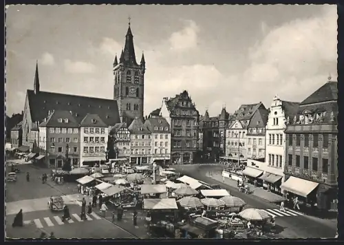 AK Trier, Hauptmarkt und St. Gangolph, Marktstände
