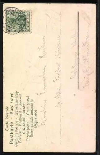 Lithographie Zwerge stellen eine Uhr auf 12, Prosit Neujahr