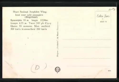 AK Short Sealand Amphibia, Flugboot