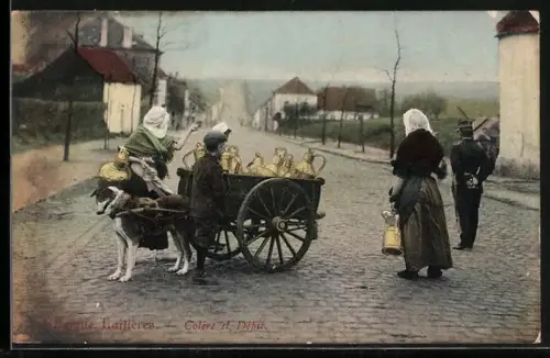 AK Belgique Laitières, Milchfrauen mit Hundegespann und Polizist