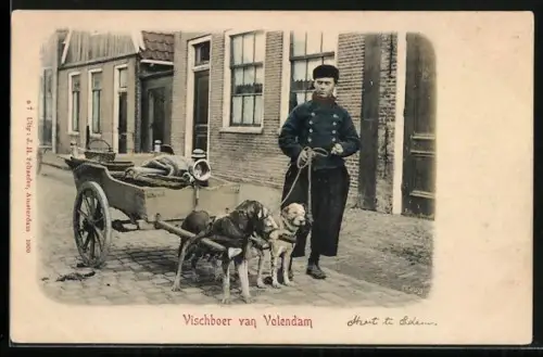 AK Vischboer van Volendam, Mann mit Hundegespann
