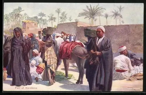 Künstler-AK Ägypten, Fair at Kerdasse, Marktleben