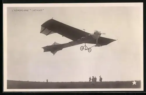 AK Flugpionier Latham mit seinem Flugzeug beim Start
