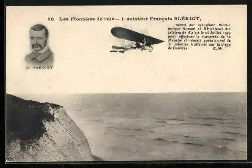 AK Les Pionniers de l`air, L`aviateur Francais Blériot, Flugzeug in der Luft