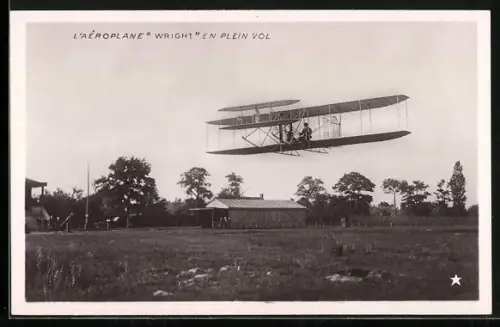 AK L`Aéroplane Wright en plein vol, Flugzeug, Doppeldecker