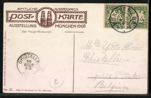 Künstler-AK München, Ausstellung 1908, Das Haupt-Restaurant