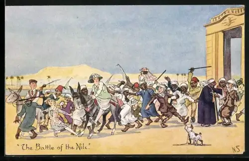 Künstler-AK Un Battle of the Nile, arabische Dorfbewohner werde verjagt