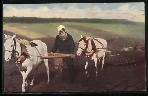 AK L. Tolstoi auf dem Felde