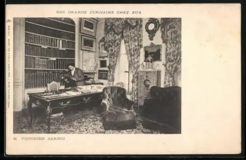 AK Victorien Sardou, Portrait des Schriftstellers daheim
