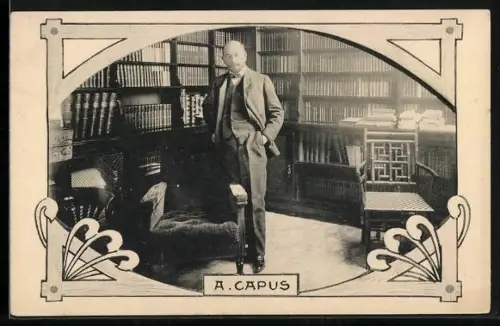 AK A. Capus, Portrait in Bibliothek
