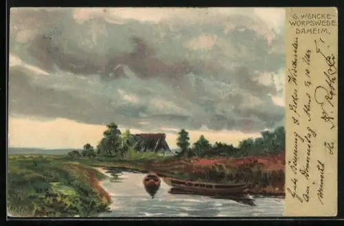 Künstler-AK Sophie Wencke: Worpswede, Haus am Wasserlauf