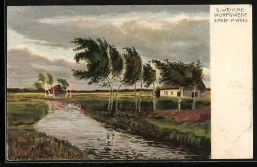 Künstler-AK S.Wencke: Worpswede, Birken im Wind