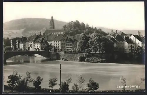 AK Laufenburg, Flusspartie mit Brücke und Kirche