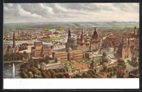 Künstler-AK Dresden, Panoramablick am Zwinger