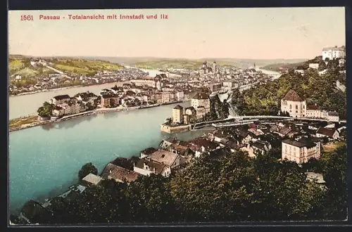 AK Passau, Totalansicht mit Innstadt und Ilz