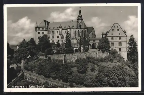 AK Marburg a. d. Lahn, Schlosspartie mit Befestigungsanlagen
