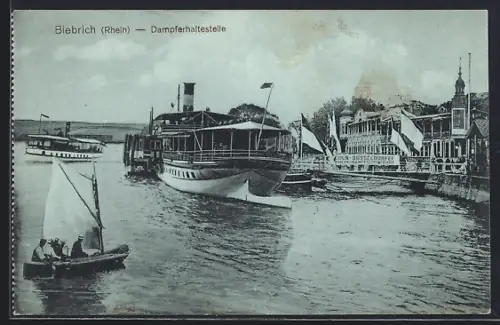 AK Biebrich /Rhein, Partie an der Dampferhaltestelle