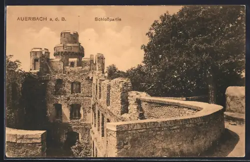 AK Auerbach / Bensheim, Schlosspartie mit Befestigungsanlagen