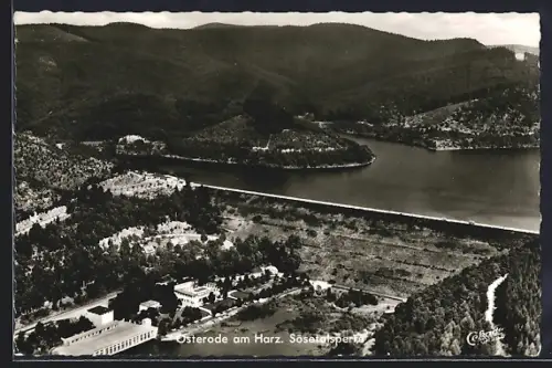 AK Osterode am Harz, Sösetalsperre aus der Vogelschau