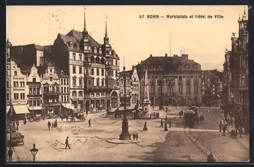 AK Bonn, Marktplatz et Hotel de Ville, Strassenbahn