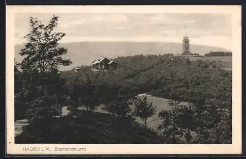 AK Hagen i. W., Blick auf den Bismarckturm