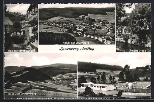 AK Lauenberg /Solling, Gesamtansicht, An der Diesse, Blick vom Grubenberg und Waldschwimmbad