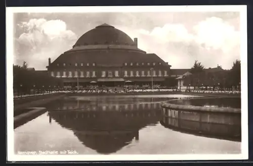 AK Hannover, Stadthalle mit Teich