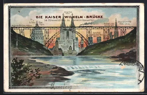 AK Müngsten, Kaiser Wilhelm Brücke im Höhenverhältnis zu anderen Bauwerken