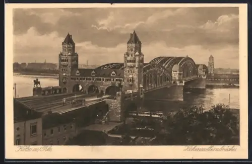 AK Köln a. Rh., Flusspartie mit Hohenzollernbrücke
