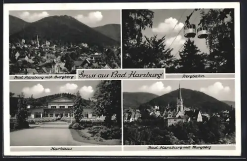 AK Bad Harzburg, Ortsansicht mit Burgberg, Das Kurhaus, Die Bergbahn