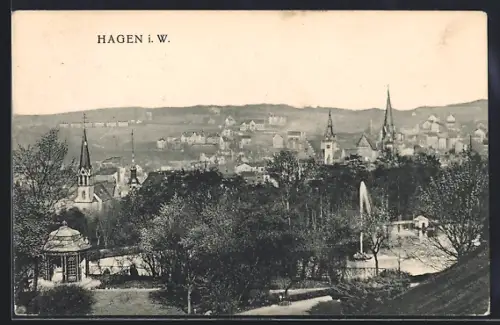 AK Hagen i. W., Park mit Wasserfontäne