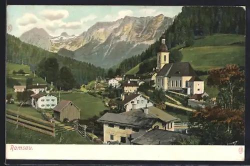 AK Ramsau / Berchtesgaden, Ortsansicht mit Bergpanorama aus der Vogelschau