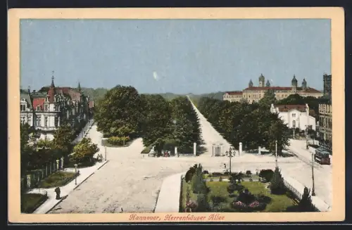 AK Hannover, Herrenhäuser Allee aus der Vogelschau