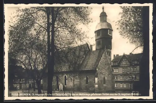 AK Hann.-Münden, St. Aegidien-Kirche mit Gefallenen-Gedenktafel