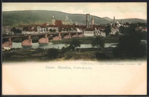 AK Hann. Münden, Fulda-Brücke mit Stadtpanorama