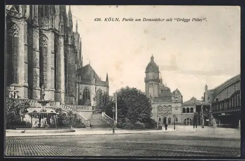 AK Köln, Strassenpartie am Dom, Ostchor mit Drügge Pitter