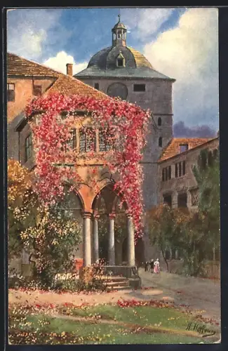 Künstler-AK Heinrich Hoffmann: Heidelberg, Partie aus dem Schlosshof mit Brunnenhalle und Wartturm