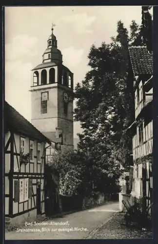 AK Bad Sooden-Allendorf, Steinstrasse mit Blick zur evangel. Kirche