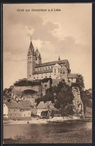AK Dietkirchen a. d. Lahn, Flusspartie mit Blick zur Kirche