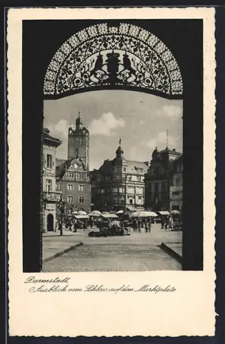 AK Darmstadt, Ausblick vom Schloss auf den Marktplatz
