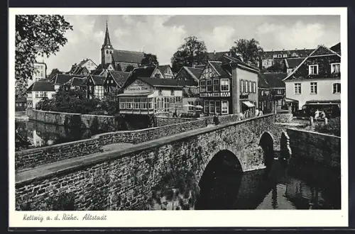 AK Kettwig a. d. Ruhr, Steinbrücke in der Altstadt, Café-Restaurant Dieterich Bier