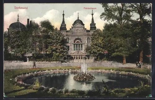 AK Dortmund, Partie am Fredenbaum mit Wasserfontäne