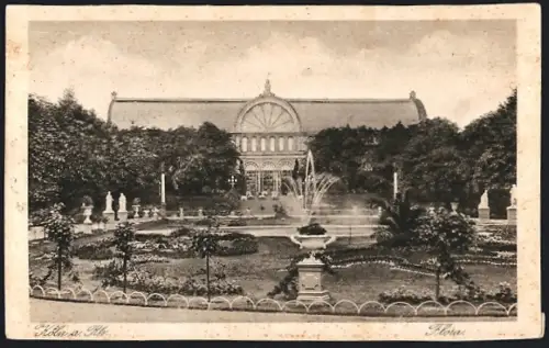 AK Köln-Riehl, Flora mit Springbrunnen