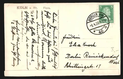 AK Köln-Riehl, Flora mit Springbrunnen