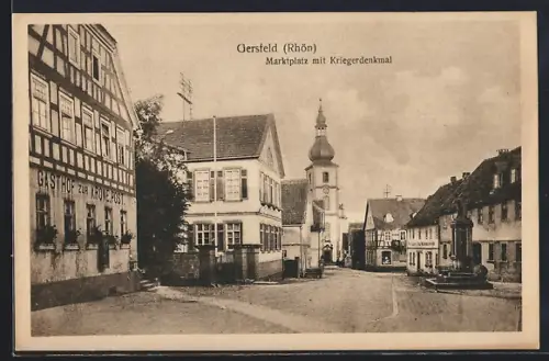 AK Gersfeld, Marktplatz mit Kriegerdenkmal