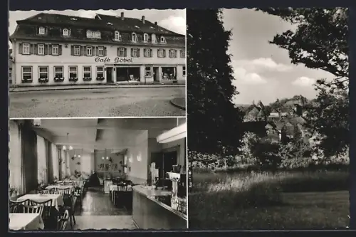 AK Laubach /Oberhessen, Hotel und Cafe Göbel, Innenansicht, Ortspartie